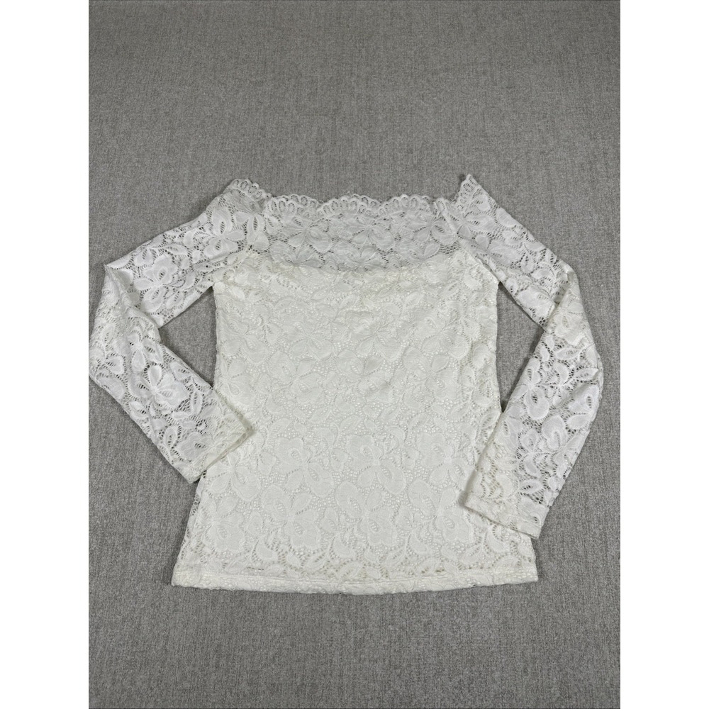 Maggie Tang Womens Top Size XXL White Lace Floral Off‎ Shoulder Lined Boho